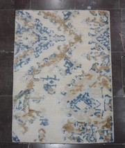 One of Kind Vintage Finish Hand made/Knotted Ivory-Blue Transactional OUSHAK rug - £90.15 GBP