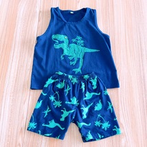 Summer Cartoon Outfits Dinosaur Print Top Bottom 2 Piece Set - 6-7 Years - £7.89 GBP