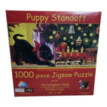 SunsOut Puppy Standoff Christmas 1000 Piece Jigsaw Puzzle Chistopher Nic... - £11.72 GBP