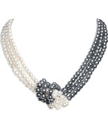 Knot Pearl Necklace Two-tone Stitching Style - £26.17 GBP