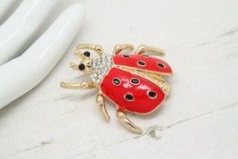 Large Vintage Style Enamel and Crystal Beetle Bug Ladybird BROOCH Pin Jewellery - £7.89 GBP
