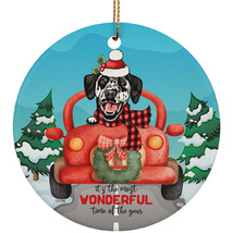 Cute Dalmatian Dog Riding Red Truck Ornament Christmas Gift For Puppy Pet Lover - £13.14 GBP