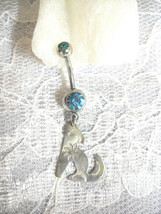  Howling Coyote / Wolf Hammer Design Sterling Silver Charm 14g Blue Cz Belly Rin - £9.58 GBP