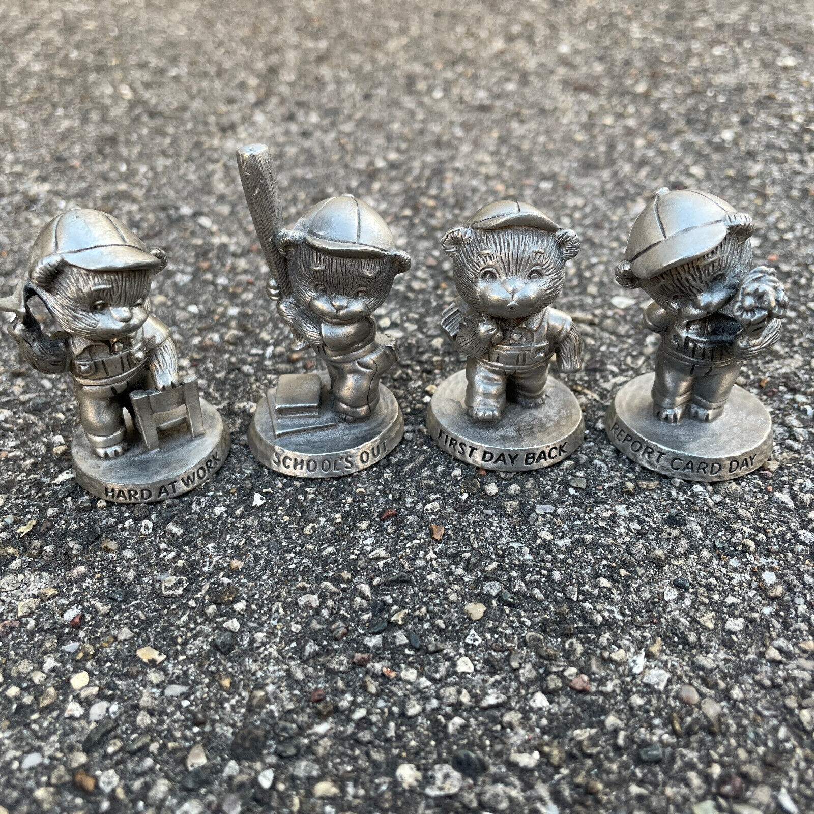 Primary image for Vintage 1983 Set Of 4 Fine Pewter Avon School Themed Teddy Bear Figurines
