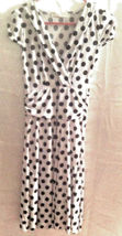 white black polka dot polyester crossover lined short sleeve dress L - $12.00