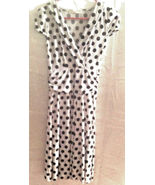 white black polka dot polyester crossover lined short sleeve dress L - £9.58 GBP