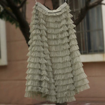 OLIVE GREEN Ruffle Tiered Tulle Maxi Skirt Women Plus Size Prom Tulle Skirt image 2