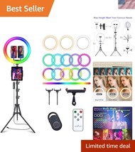 Premium 76&quot; Adjustable Tripod with 13&quot; Selfie Ring Light &amp; 48 RGB Color ... - $60.00