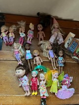 Large Mixed Lot Small Jointed Girl Dolls Some w Clothes &amp; Shoes &amp; Fake Hair – - £11.90 GBP
