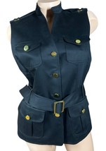 Tahari Arthur S Levine Womens Black Belted Military Safari Vest Gold But... - $28.70