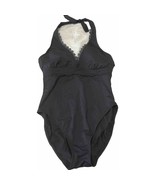 Anne Cole V-Neck Halter One-Piece Swimsuit size 12 Black Lace Plunge NWT - $77.99 CAD