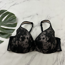 Cacique Balconette Bra Size 46 DD Black Lace Underwire Sexy - $24.74