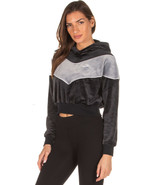 NWT Nike Heritage Velour Sportswear Hoodie Sweatshirt S Black Gray BV505... - $82.06 CAD
