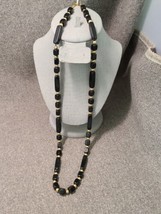 Vintahe Trifari Gold Tone Black Bead Necklace 30&quot; Marked - £11.36 GBP