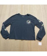 Rebellious One Womens Trendy Graphic Crop Top Pewter Blue Medium Long Sl... - $25.23 CAD