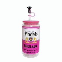 Modelo Chulada Clear Glass Tumbler Cup 16 oz UV DTF Pink Design Glass Straw - £15.56 GBP