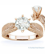 Round Brilliant Moissanite 14k Rose Gold Antique-Style Solitaire Engagem... - $1,467.17+