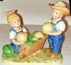 1985 HOMCO Home Interior Denim Days &quot;Melon Patch&quot; Figurine #1512 Farm Boy Girl - £7.35 GBP
