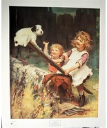 ARTHUR ELSLEY New York Graphic Litho Children &amp; Dog on See Saw 31&quot; x 26&quot; - £56.29 GBP