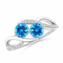 ANGARA 5mm Natural Swiss Blue Topaz Two Stone Ring with Diamonds in Silver - £309.70 GBP+