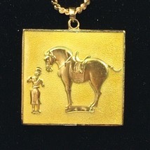Vintage 1971 Peking Jewelry Enamel Chinese Horse Necklace Pendant Signed 24&quot; - £28.21 GBP