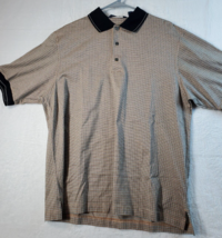 PGA TOUR Polo Shirt Men Medium Orange White Stripe Knit 100% Cotton Black Collar - £11.28 GBP