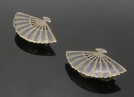 SIAM 925 Sterling Silver - Vintage Enamel Fan Motif Non-Pierce Earrings - EG7414 - £34.79 GBP