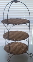 Three (3) Tiered Wicker &amp; Metal Stand ~ 10&quot; Dia x 22&quot; Tall - £48.09 GBP