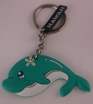 TURQUOISE WHALE WITH FLOWER PVC KEYCHAIN BAG PURSE SOFT KIDS TOY PENDANT... - £7.04 GBP