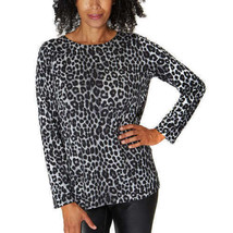 Mario Serrani Womens Long Sleeve Crew Neck Top Brown Leopard Size S Gray Leopard - £14.92 GBP