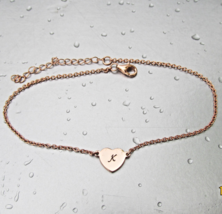 Rose Gold Vermeil Sterling Initial K on HEART Vintage Anklet Ankle Bracelet - $17.81