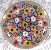 Antique Art Glass Paperweight Brightly Colored Millefiori Very Detailed Flowers - £51.83 GBP