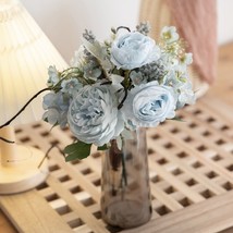 Artificial Light Blue Tea Rose Lotus and Hydrangea Bouquet Arrangement - £12.65 GBP