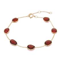 Natural 18K Solid Yellow Gold Garnet Chain Bracelet For Women, Mom Gifts - £225.01 GBP