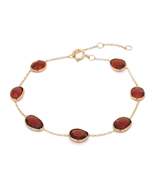 Natural 18K Solid Yellow Gold Garnet Chain Bracelet For Women, Mom Gifts - £225.01 GBP