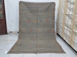 Handmade Akhnif Kilim Rug: Moroccan Berber Tribal Carpet (150cm/243cm) - $595.00