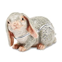 Bejeweled Silver Toned Enameled Phoebe Floppy Ear Bunny Trinket Box - £63.79 GBP