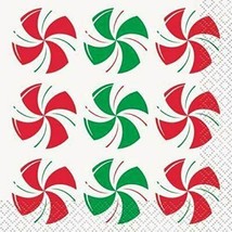 Peppermint 16 Ct Beverage Cocktail Napkins Christmas Holiday Office - $3.41