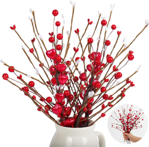  4Pcs Artificial Berry Flower Stems Valentine Hearts Shaped Picks Faux Berries - £19.73 GBP