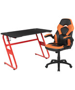 Red Gaming Desk and Orange/Black Racing Chair Set Cup Holder Headphone Hook - $460.87 CAD