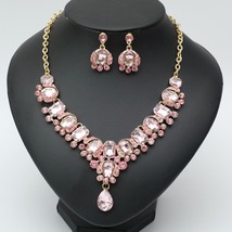 New Elegant Pink Necklace and Earring Luxury Bridal Crystal Chokers Muslim Jewel - £20.63 GBP