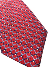 Tom James Necktie Tie 100% Silk Red Blue Geometric Squares Innocenti Tex... - £29.68 GBP