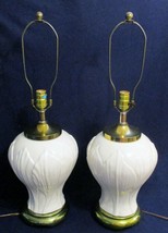 Matched Pair of French 1940 White Leaf Pattern Porcelain Brass Base Tabl... - $371.25