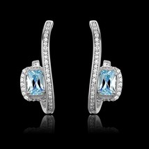 Unique Emerald Cut Sea Blue CZ Swirl Dangle 925 Sterling Silver Wedding Earring - £103.85 GBP