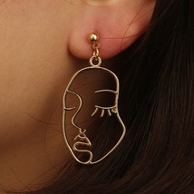 Personality Hollow Out Face Gold Earrings Unique Design Girls Statement Long Dro - £7.04 GBP