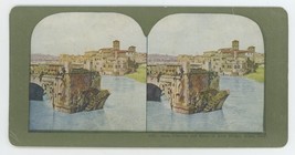 c1900&#39;s Colorized Stereoview Isola Tiberina and Ruins of Arch Bridge Rome, Italy - £7.46 GBP