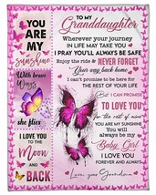 To My Granddaughter Blanket Xmas Gift Love Grandma Butterfly Pink Custom Blanket - £45.65 GBP+