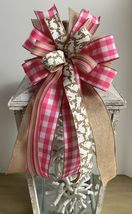 1 Pcs Pink &amp; White Check Easter Wired Wreath Bow 10 Inch #MNDC - £27.87 GBP