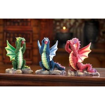 Hear-See-Speak No Evil Dragon Figurines Green Red Blue Set of Three Fantasy - $27.70