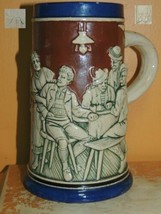 German .5L Stein 6&quot; tavern scene brown blue poss Thewalt early 19th marked 38 - £13.55 GBP